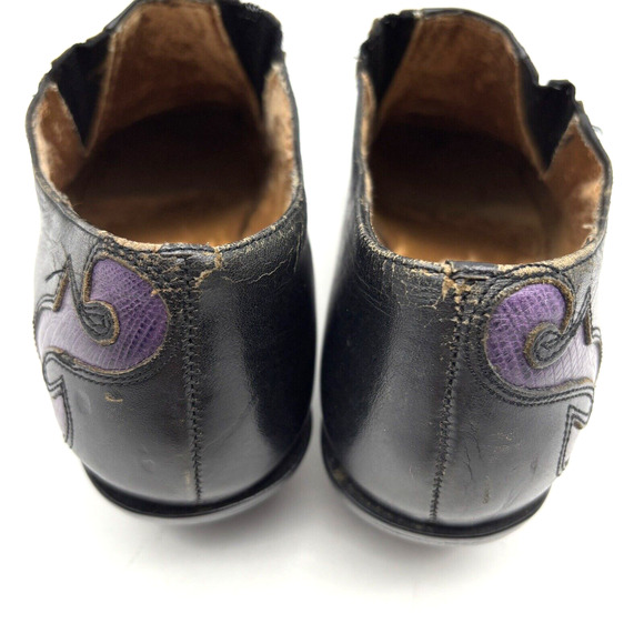 Vintage 80s Nine West Black Leather Reptile Inlay Point Toe Ankle Booties 7.5M - Picture 9 of 16